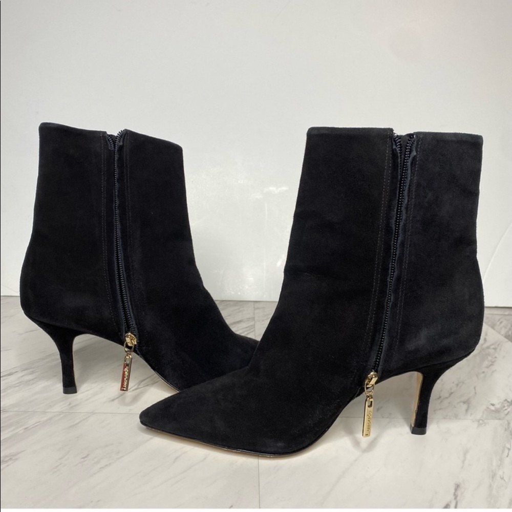 New! Larroude Mini Kate Black Suede Pointy Toe Bootie 7 1/2